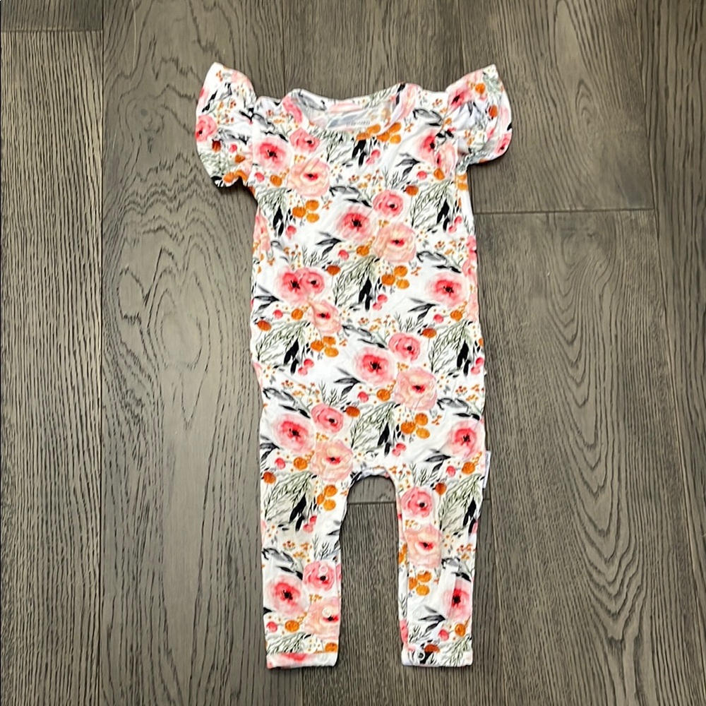 Bamboo Floral Jumpsuit with Ruffled Sleeves and bum 12-18m